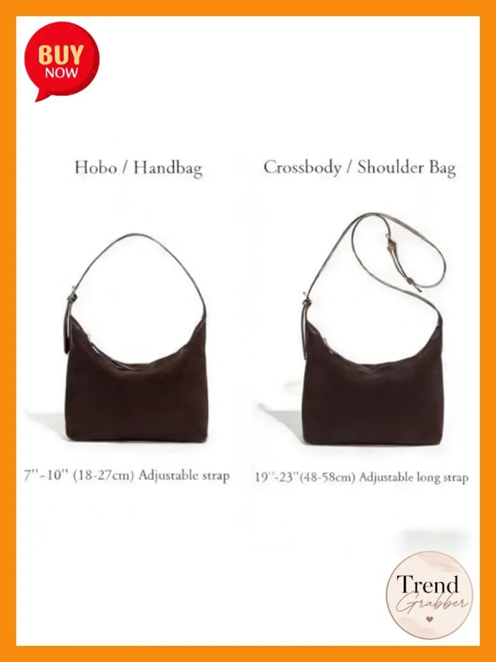 Faux Suede Hobo Bag for Women, Shoulder Crossbody Purse with 2 Adjustable